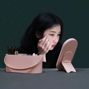 Caixa organizadora de maquiagem portátil com espelho LED