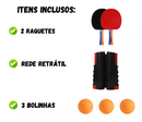 Rede de Pingue-Pongue Portátil -  Kit 2 Raquetes, 3 Bolinhas e Rede Expansível