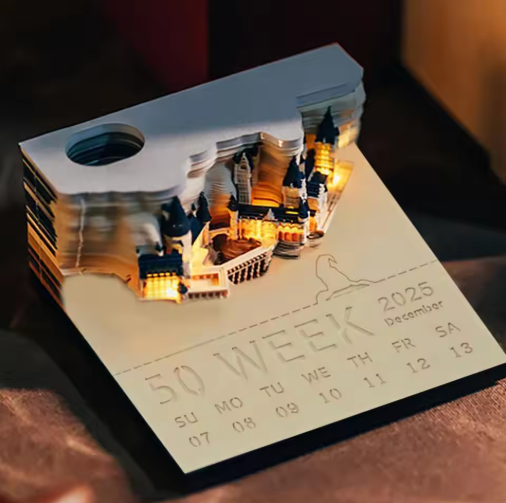 Calendário Castelo Mágico Hogwarts 3D com Luz - 2025