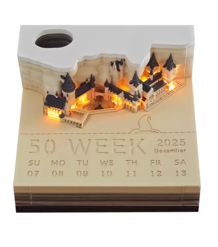 Calendário Castelo Mágico Hogwarts 3D com Luz - 2025