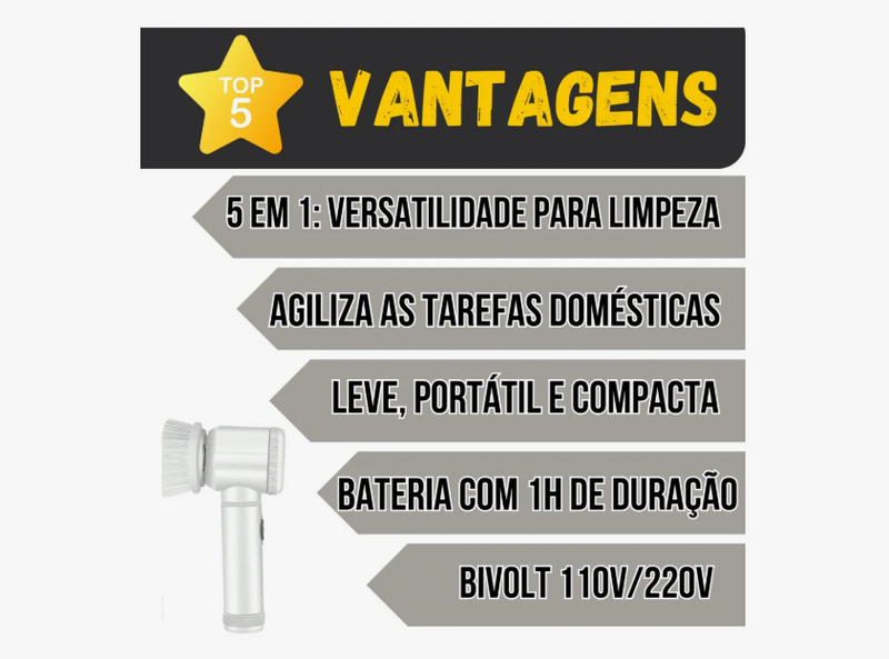 Escova de Limpeza Rotativa Elétrica - 3 em 1