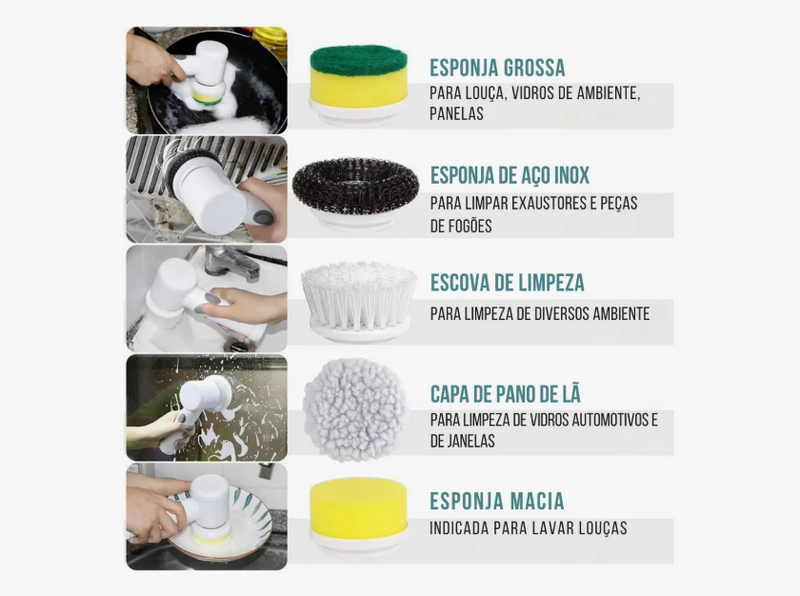 Escova de Limpeza Rotativa Elétrica - 3 em 1