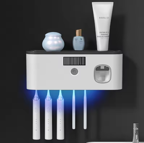 Suporte Dipenser Com Esterilizador Uv - Porta Escova E Pasta De Dente